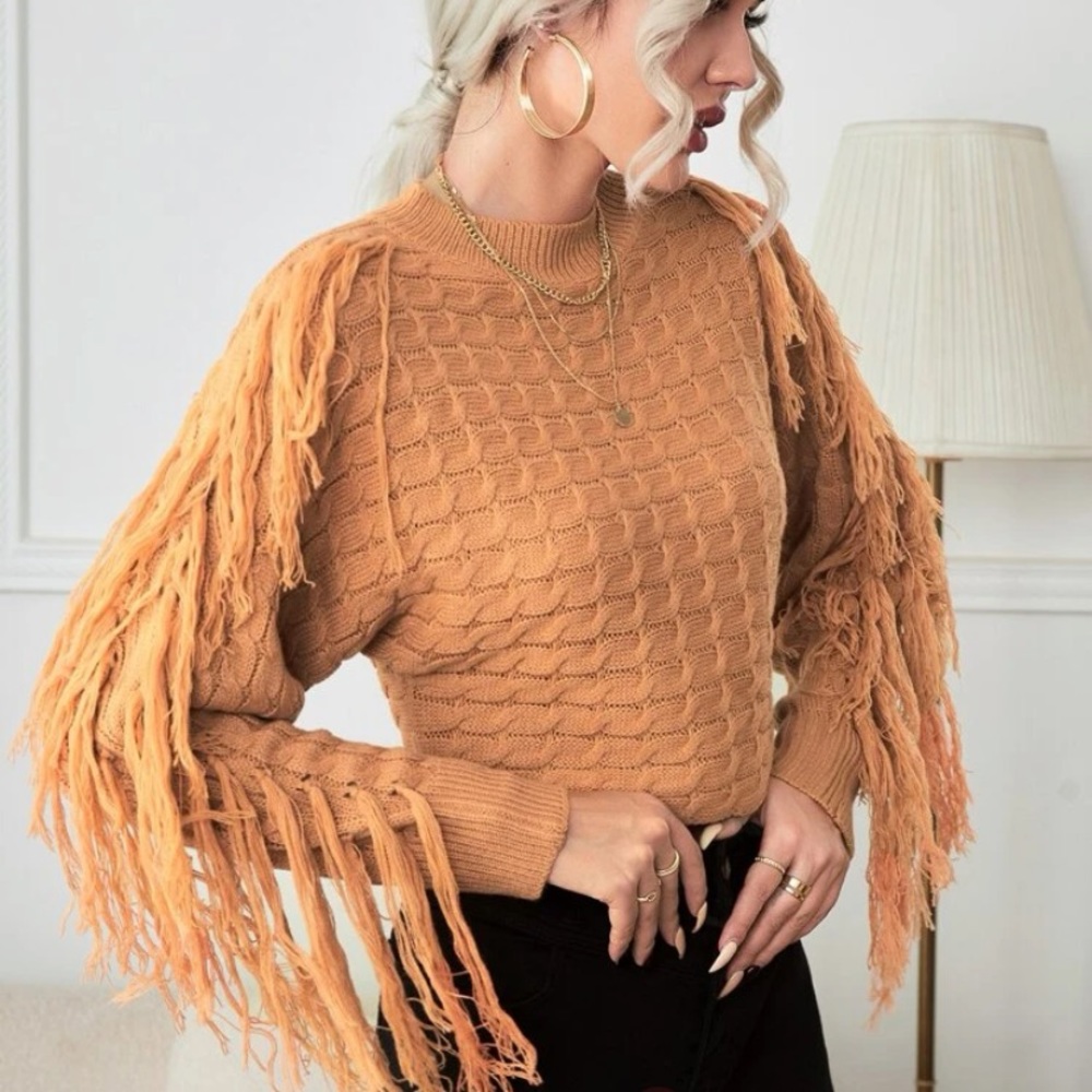 Carmel cropped fringe sweater